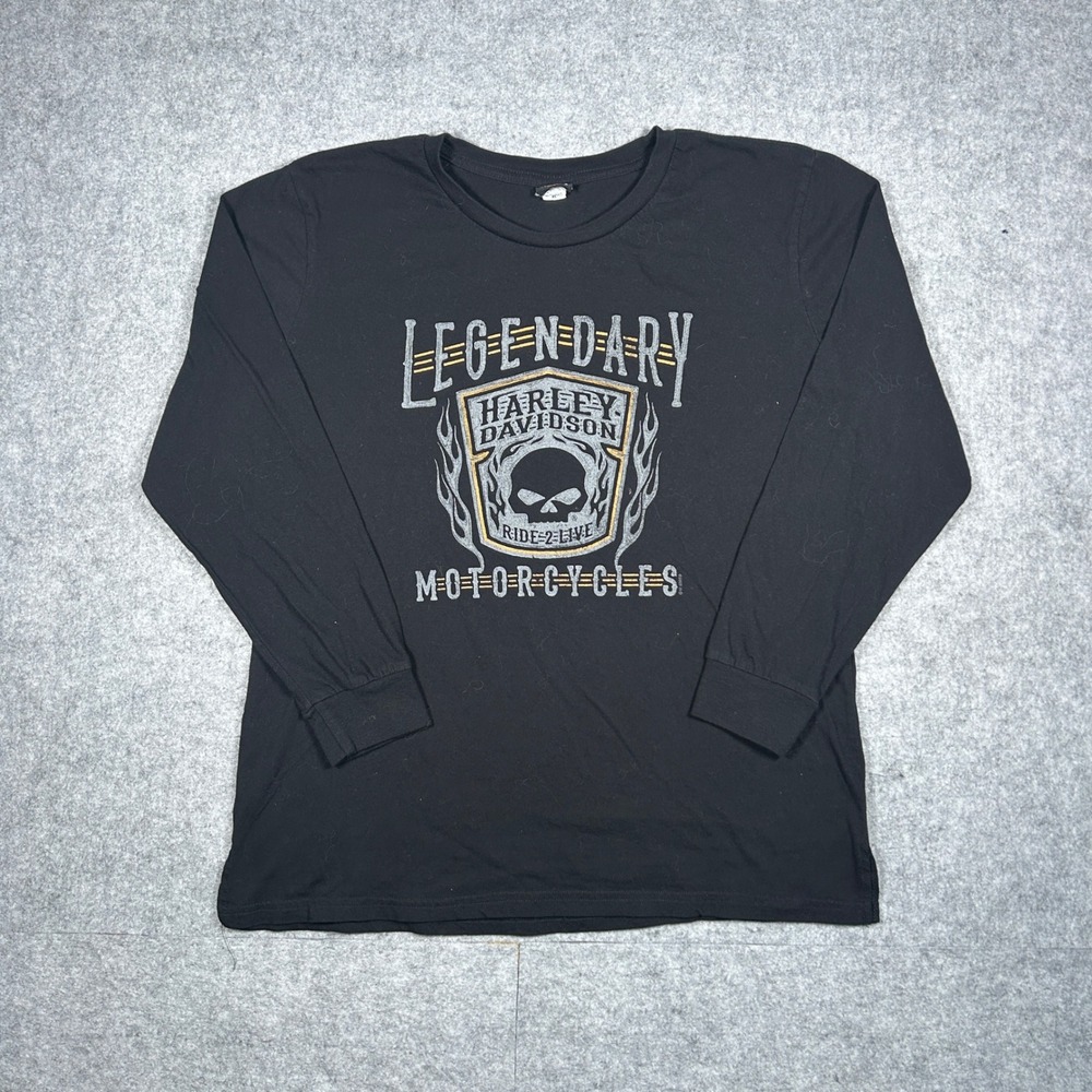 Harley Davidson T shirt Women's XL Black‎ Legendary Ride Skull Biker grunge